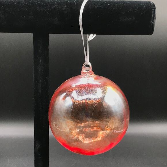 Hand Blown Glass Large Round Red Orange Christmas Ornament 4.5" Outdoor Orb - Picture 1 of 7